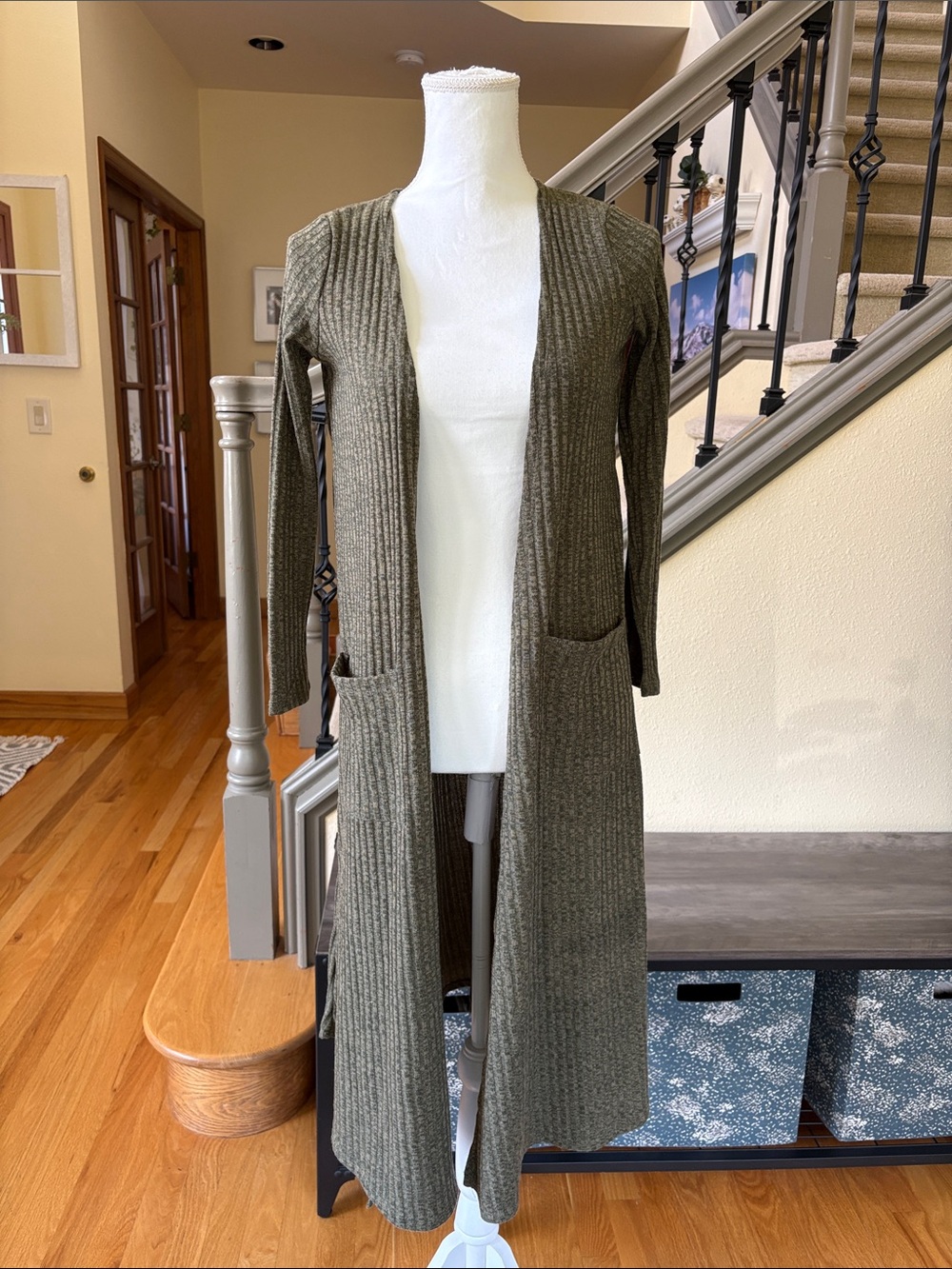 LuLaRoe Olive Ribbed Long Open-Front Cardigan Size XS
